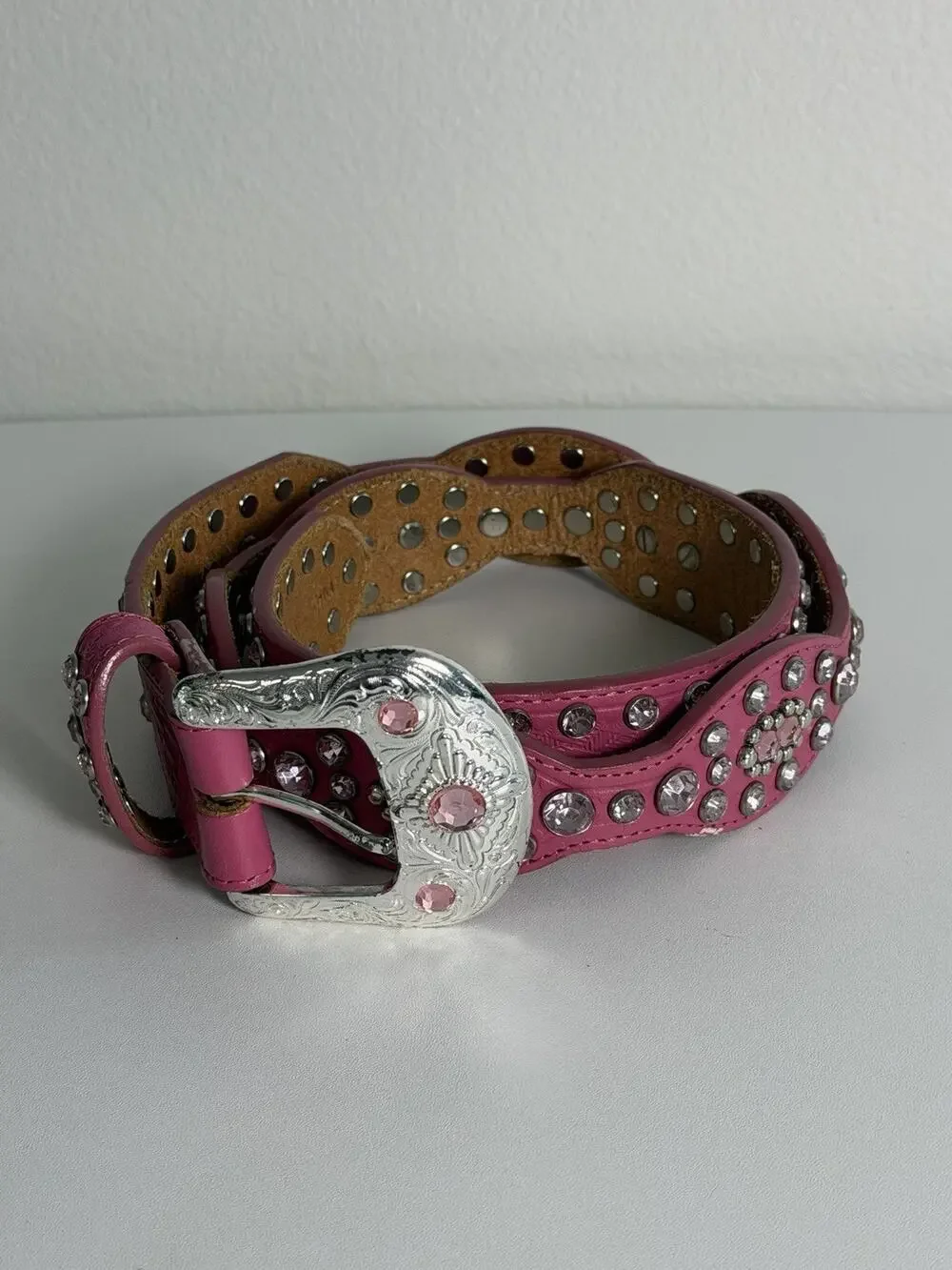 Tony Lama Women’s Pink Western Bling Rhinestone Belt Sz 34 C50361 Stud